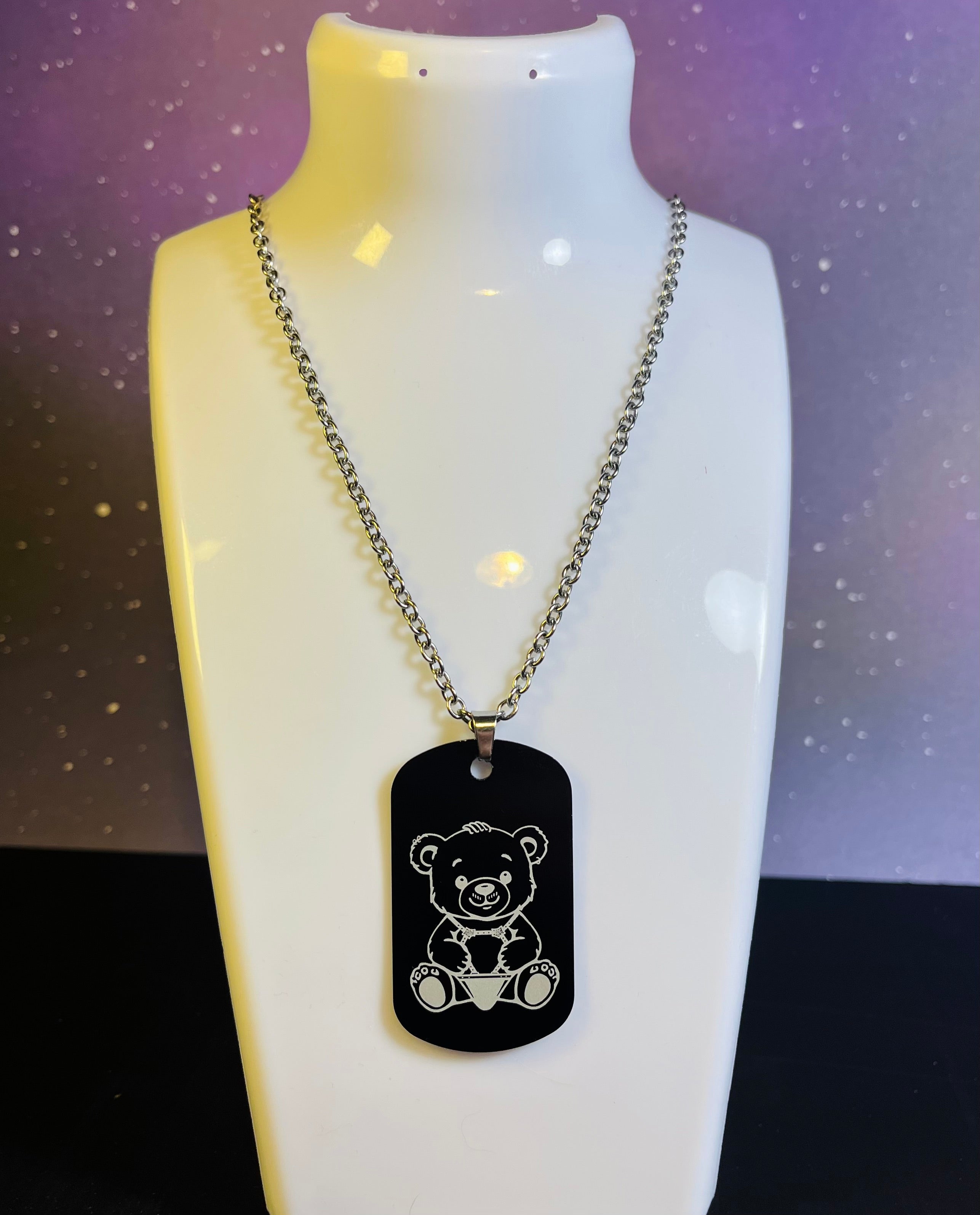 Leather bear art necklace