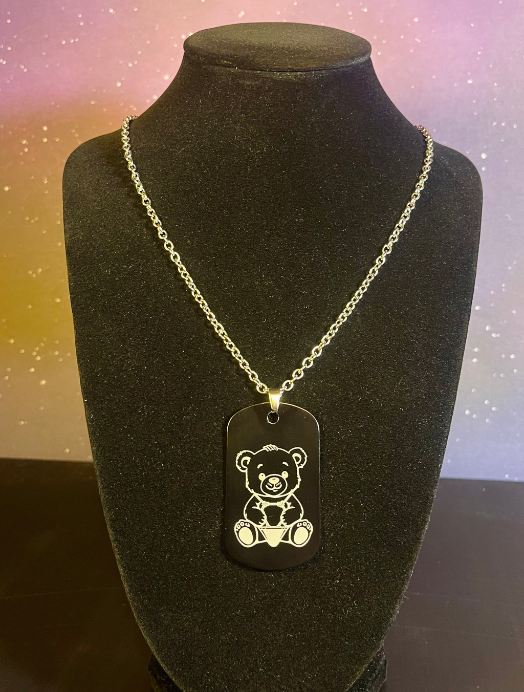 Leather bear art necklace