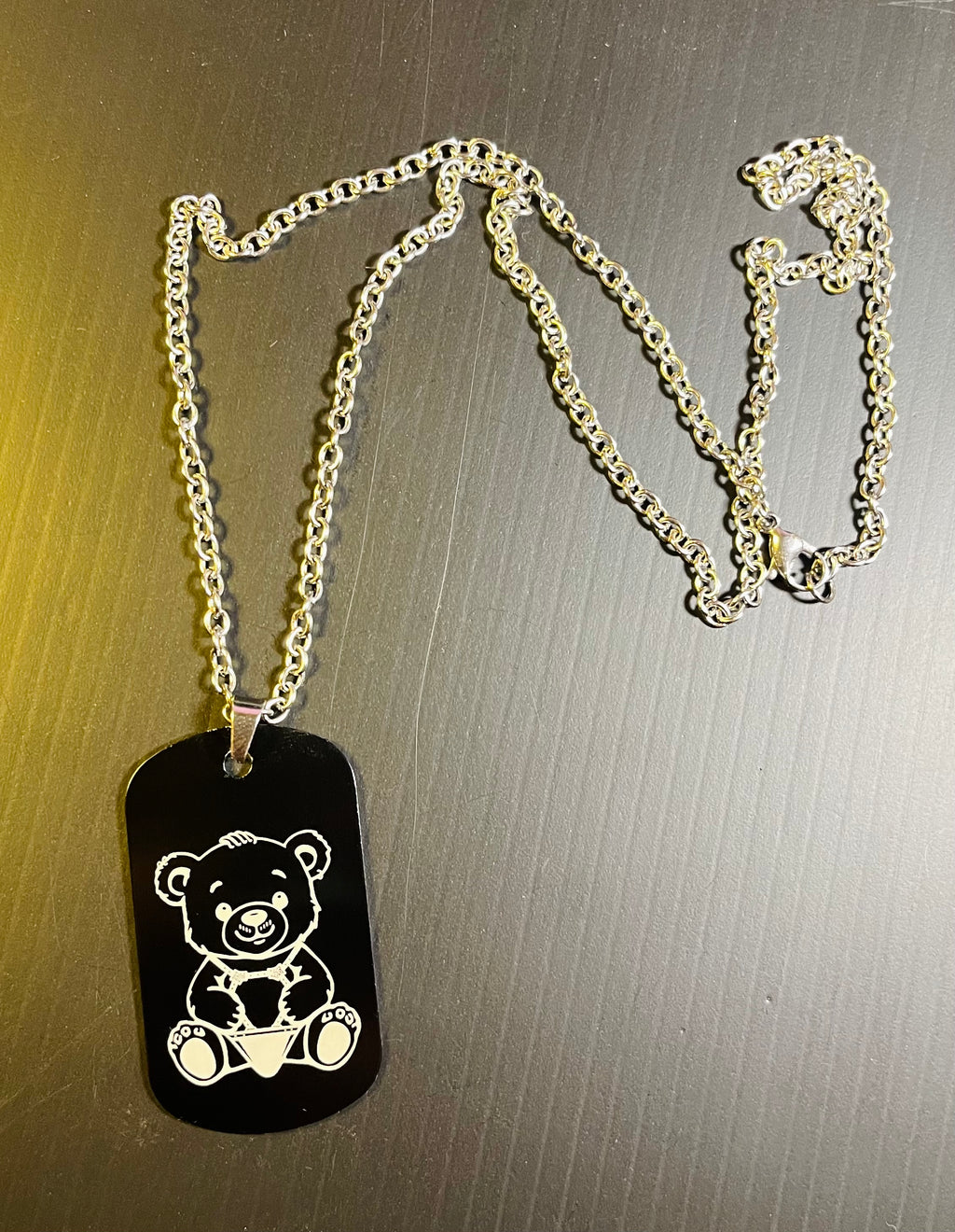 Leather bear art necklace